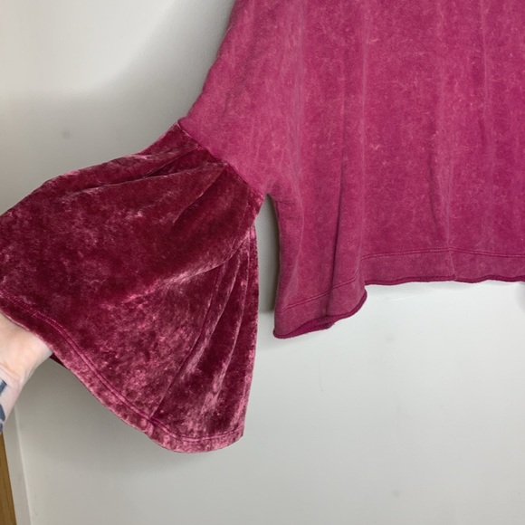 Free People | Pink Baggy Sweater With Large Velvet Bat Wing Sleeves | Size M - Picture 2 of 8